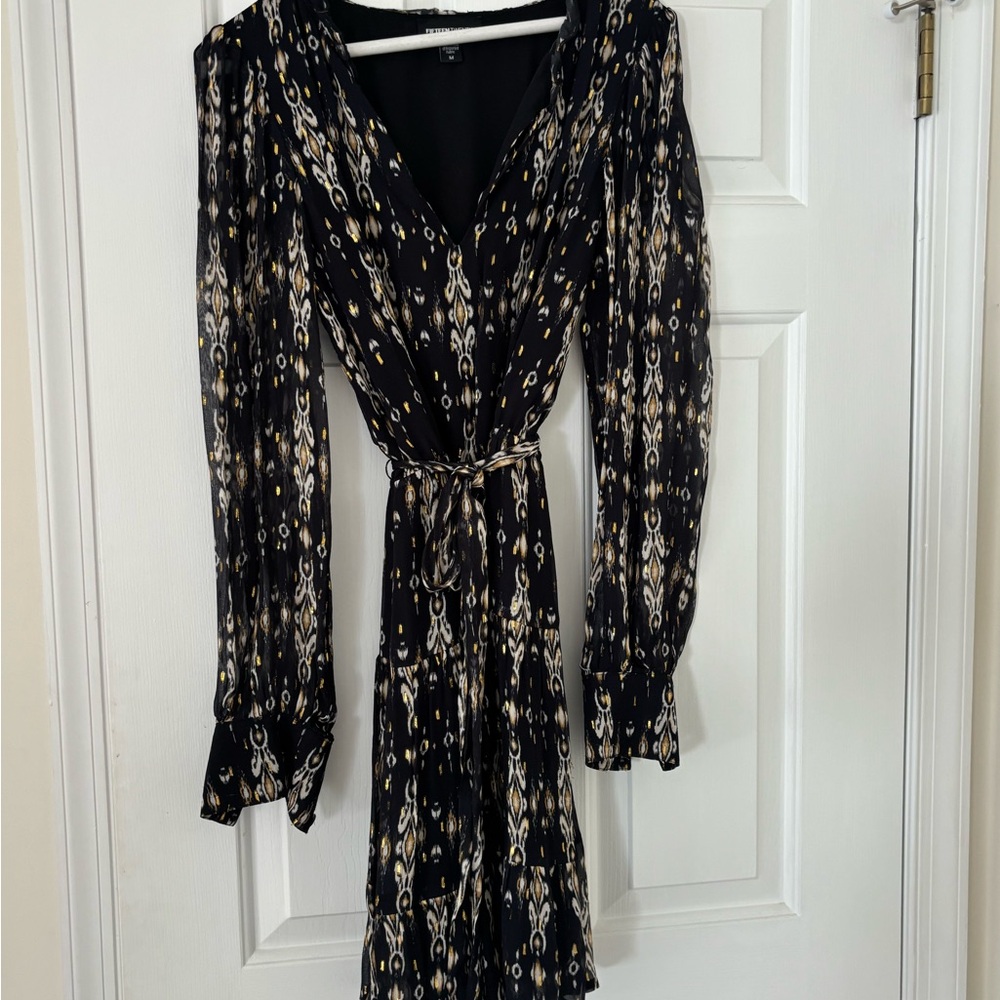 Fifteen Twenty Black and Gold Wrap Dress with Bishop Sleeves